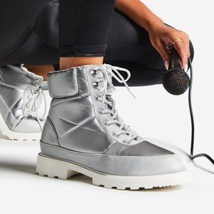 Rita Ora Silver Puffy Hiker Boot - Must Have!